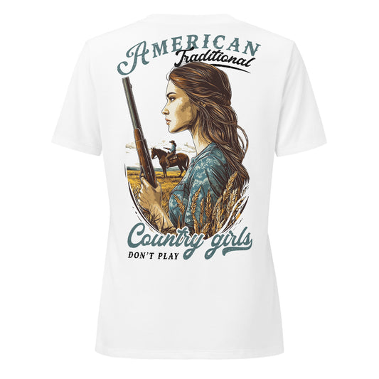 American Traditional "Don't Play" Women’s relaxed v-neck t-shirt